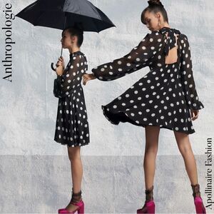 ANTHROPOLOGIE MAEVE POLKA DOT MINI DRESS IN BLACK AND WHITE SIZE XS NWOT